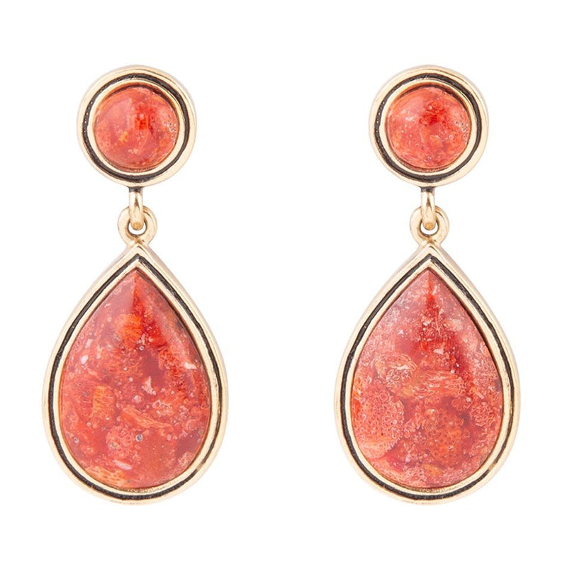 Red Sponge Coral Golden Drop Earrings - Barse Jewelry