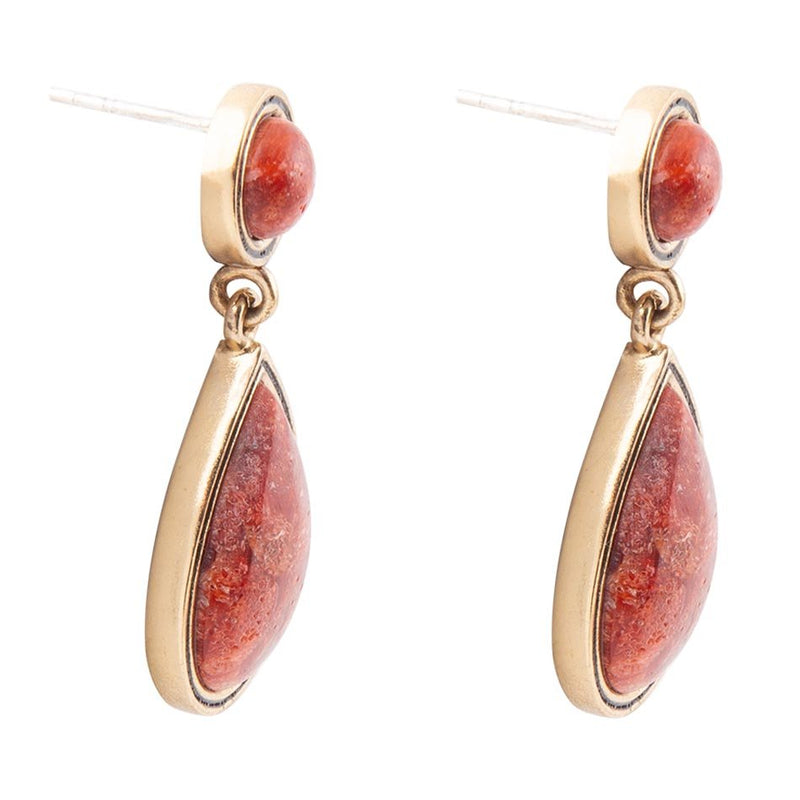 Red Sponge Coral Golden Drop Earrings - Barse Jewelry
