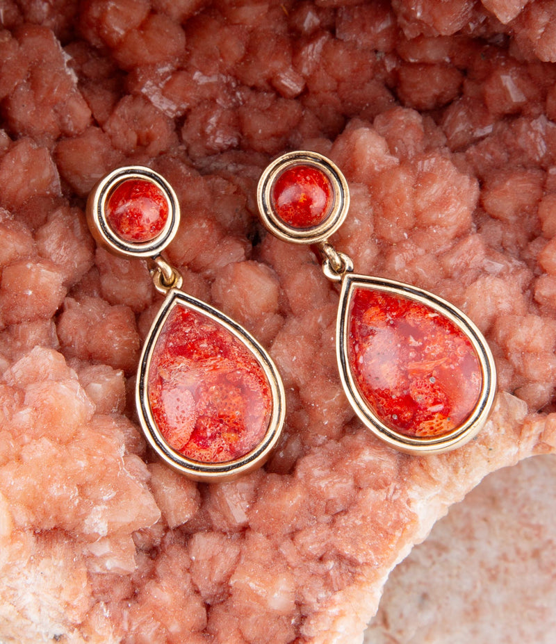 Red Sponge Coral Golden Drop Earrings - Barse Jewelry