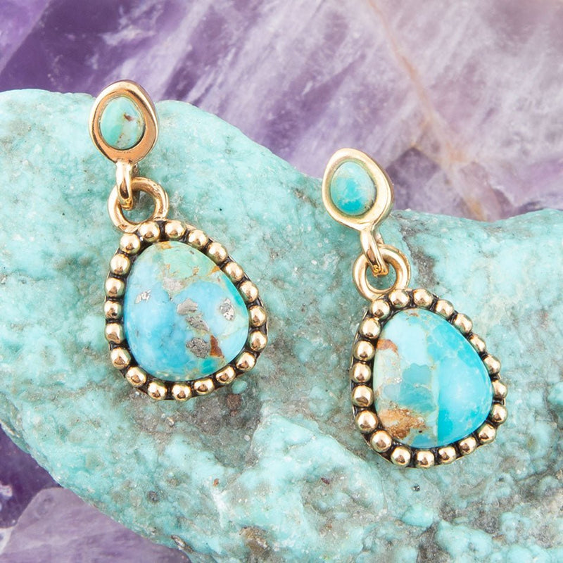 Refined Blue Turquoise Golden Drop Earrings - Barse Jewelry