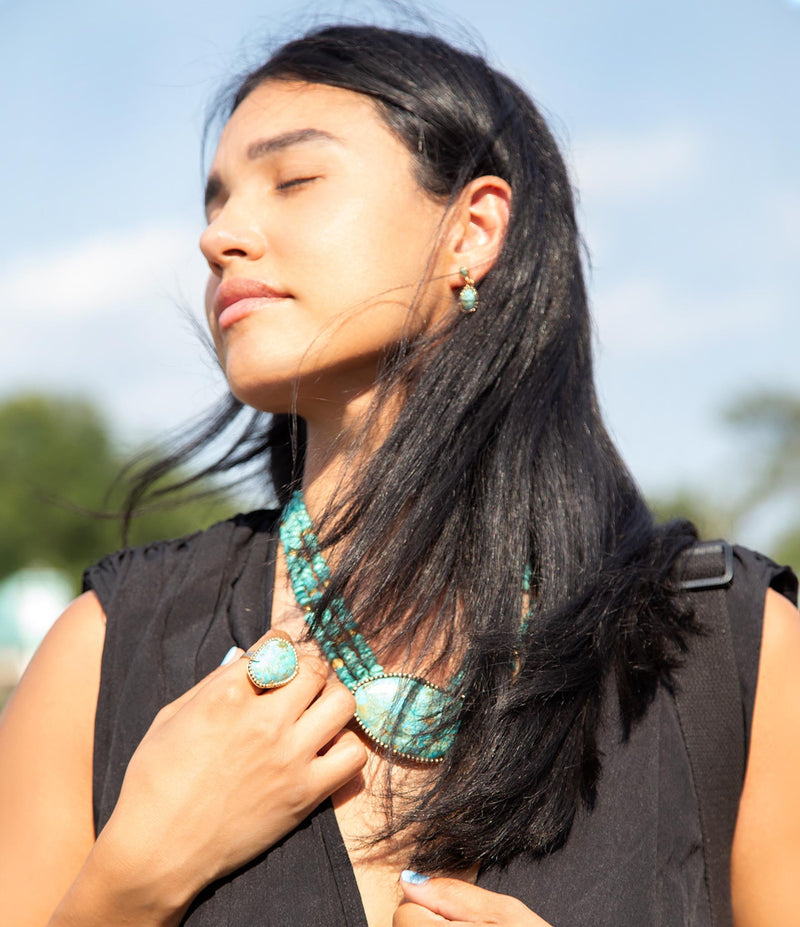 Refined Blue Turquoise Golden Drop Earrings - Barse Jewelry