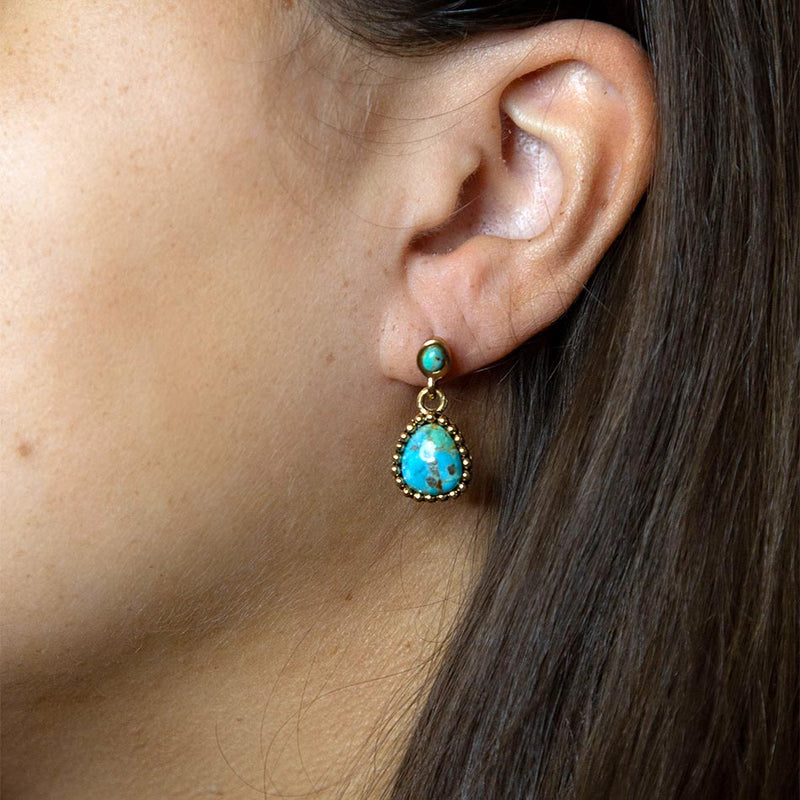 Refined Blue Turquoise Golden Drop Earrings - Barse Jewelry