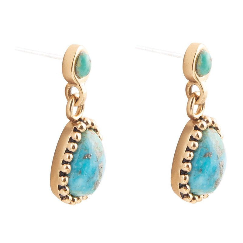 Refined Blue Turquoise Golden Drop Earrings - Barse Jewelry