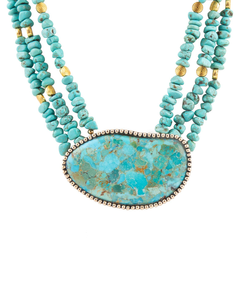 Refined Blue Turquoise Golden Statement Necklace - Barse Jewelry