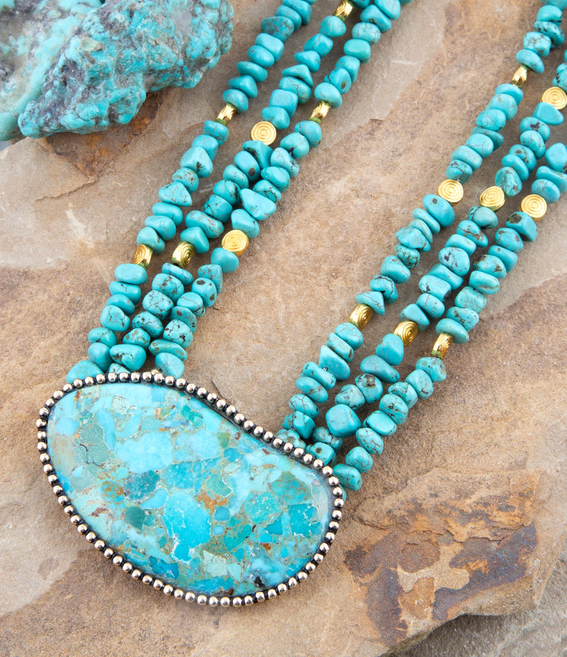 Refined Blue Turquoise Golden Statement Necklace - Barse Jewelry