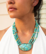 Refined Blue Turquoise Golden Statement Necklace - Barse Jewelry
