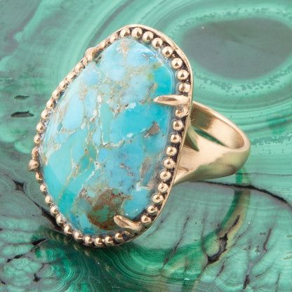 Refined Blue Turquoise Golden Statement Ring - Barse Jewelry