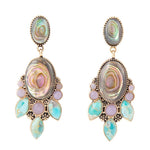 Regal Blue Abalone Mixed Stone Golden Statement Drop Earrings - Barse Jewelry