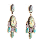 Regal Blue Abalone Mixed Stone Golden Statement Drop Earrings - Barse Jewelry