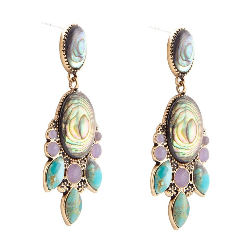 Regal Blue Abalone Mixed Stone Golden Statement Drop Earrings - Barse Jewelry