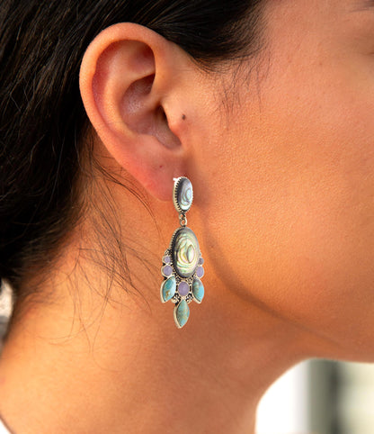Regal Blue Abalone Mixed Stone Golden Statement Drop Earrings - Barse Jewelry