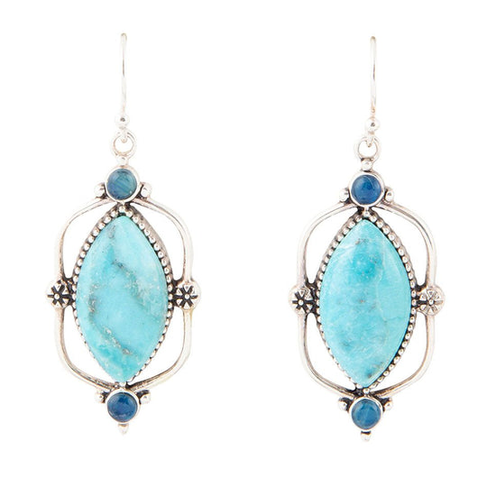 Regal Blue Turquoise and Apatite Sterling Silver Drop Earrings