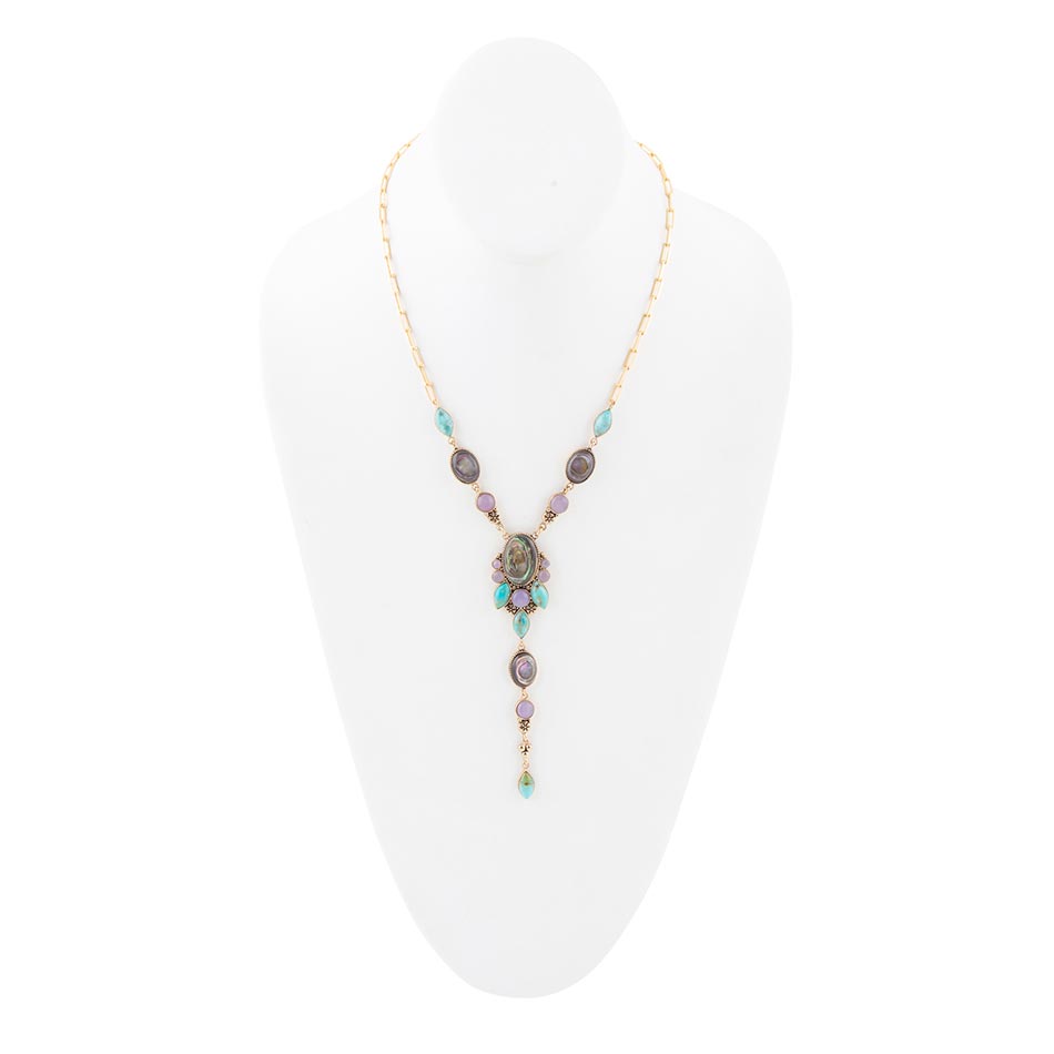 Regalia Blue Abalone Golden Y Necklace - Barse Jewelry
