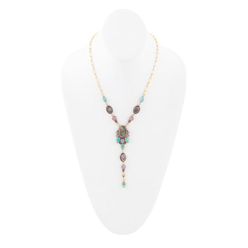 Regalia Blue Abalone Golden Y Necklace - Barse Jewelry