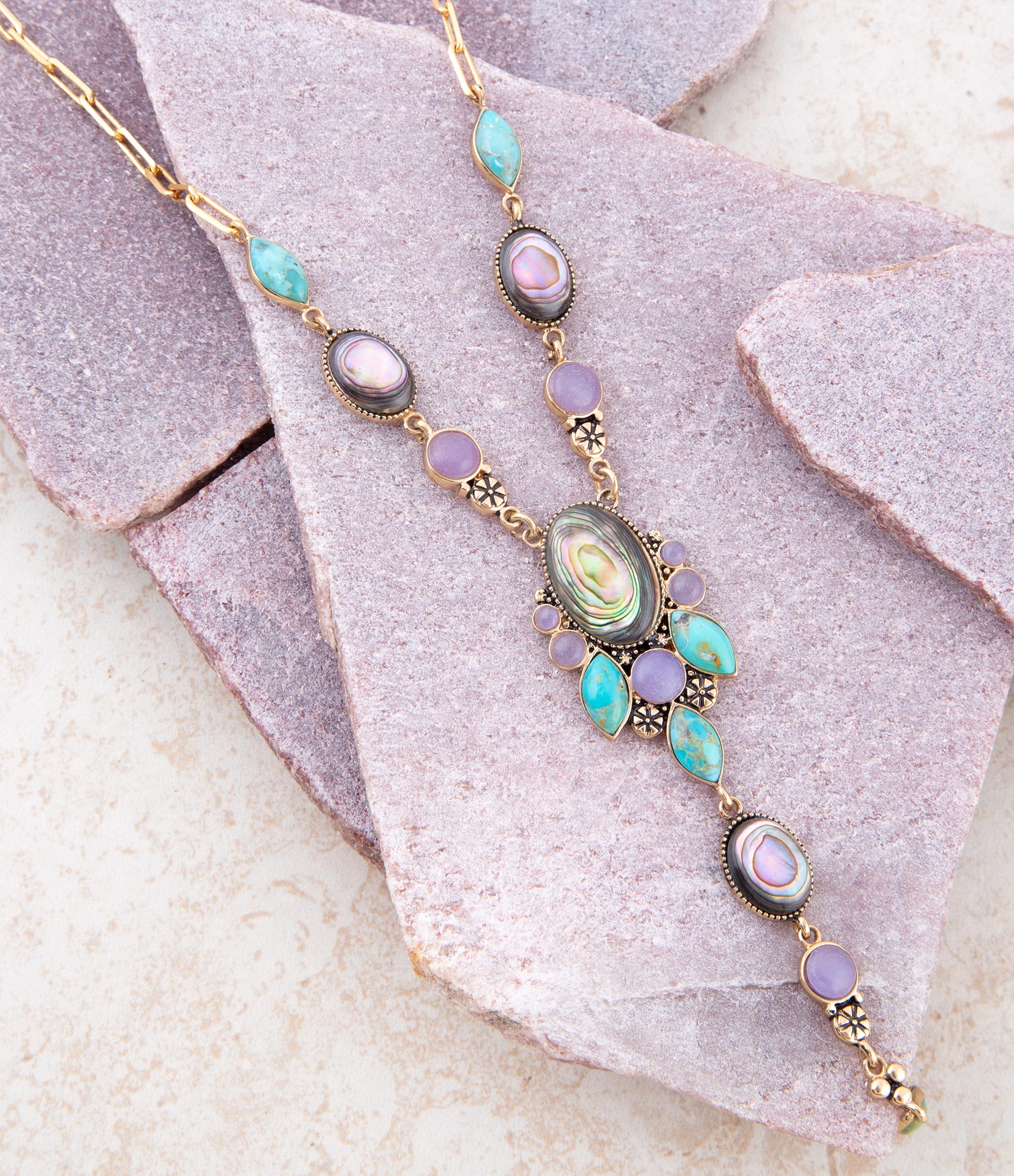 Regalia Blue Abalone Golden Y Necklace - Barse Jewelry