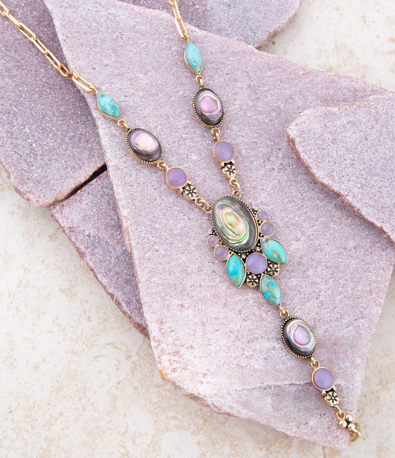 Regalia Blue Abalone Golden Y Necklace - Barse Jewelry