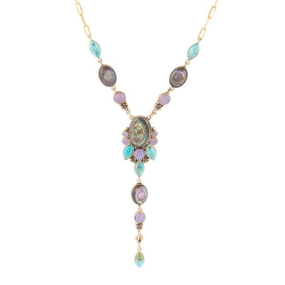 Regalia Blue Abalone Golden Y Necklace - Barse Jewelry