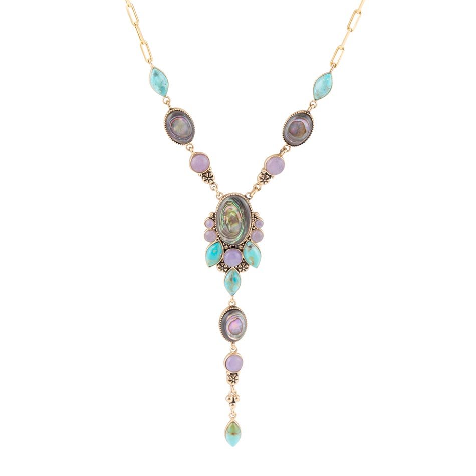 Regalia Blue Abalone Golden Y Necklace - Barse Jewelry