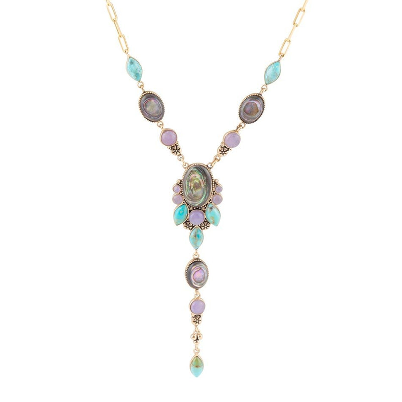 Regalia Blue Abalone Golden Y Necklace - Barse Jewelry