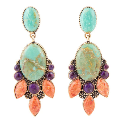 Regalia Blue Turquoise Purple and Orange Coral Goldden Post Drop Earrings - Barse Jewelry