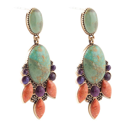 Regalia Blue Turquoise Purple and Orange Coral Goldden Post Drop Earrings - Barse Jewelry