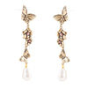 Rhodonite and White Pearl Golden Butterflies Post Drop Earrings - Barse Jewelry