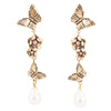 Rhodonite and White Pearl Golden Butterflies Post Drop Earrings - Barse Jewelry