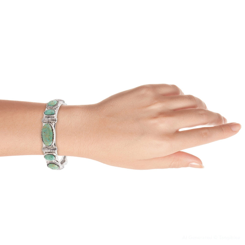Ribbed Sterling Silver and Blue Turquoise Cuff Bracelet - Barse Jewelry
