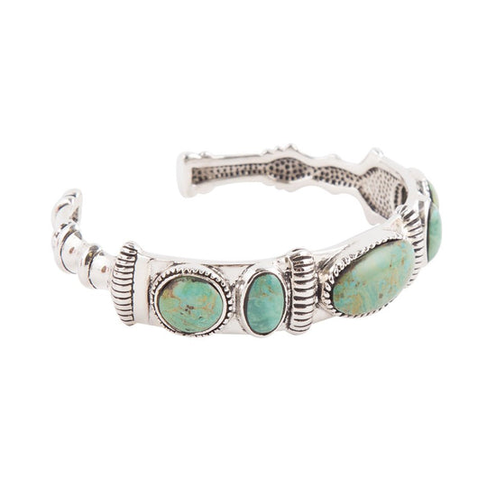 Ribbed Sterling Silver and Blue Turquoise Cuff Bracelet