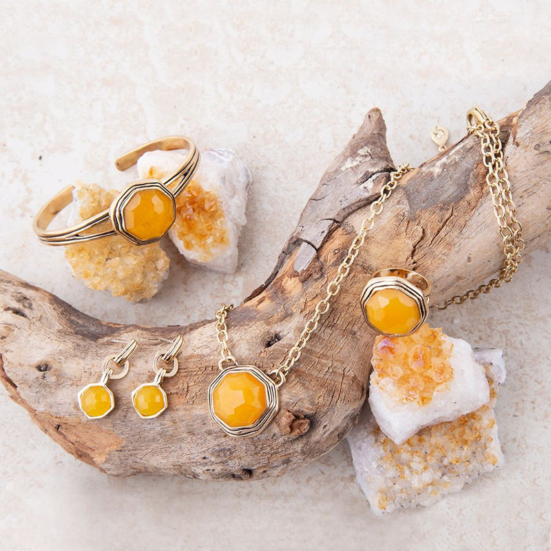 River Rocks Yellow Quartz and Golden Cuff Bracelet - Barse Jewelry