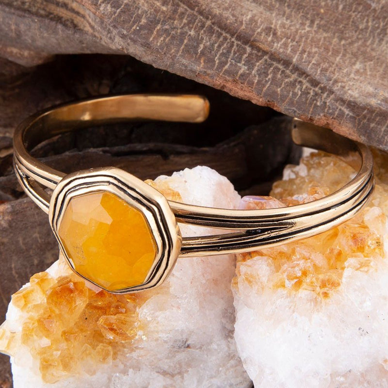 River Rocks Yellow Quartz and Golden Cuff Bracelet - Barse Jewelry