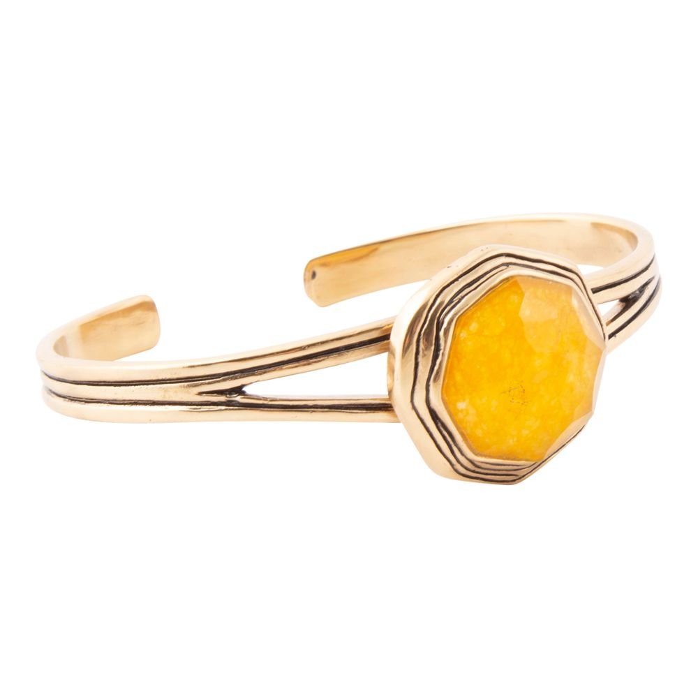 River Rocks Yellow Quartz and Golden Cuff Bracelet - Barse Jewelry