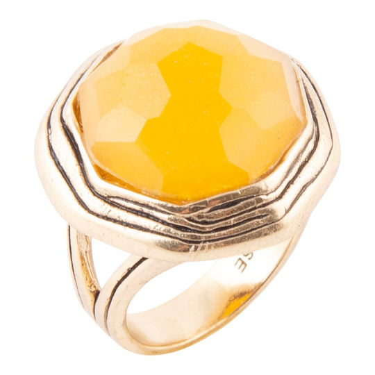 River Rocks Yellow Quartz Golden Statement Ring