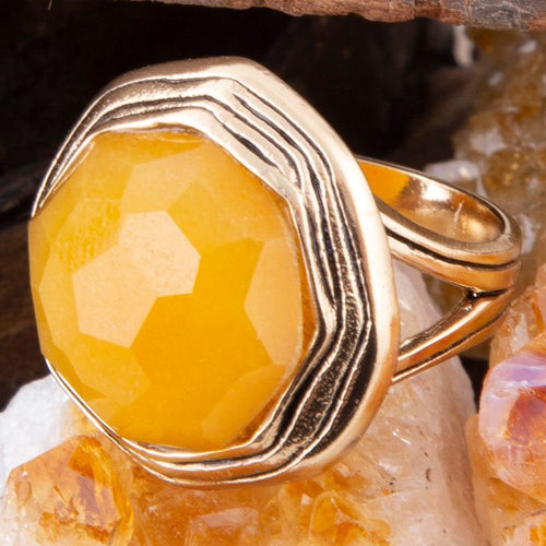 River Rocks Yellow Quartz Golden Statement Ring - Barse Jewelry