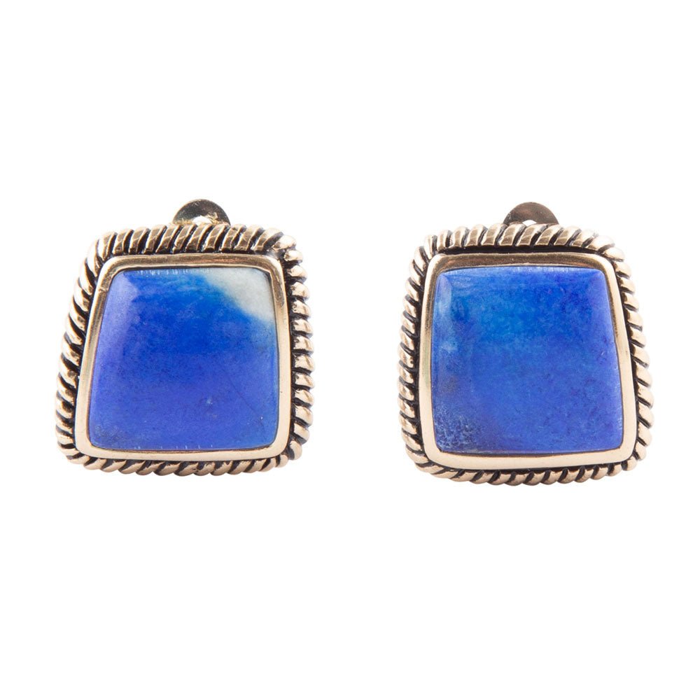 Roped Blue Lapis Golden Clip Earrings - Barse Jewelry