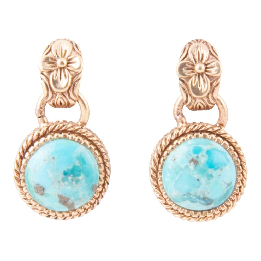 Roped Blue Turquoise Golden Post Drop Earrings - Barse Jewelry