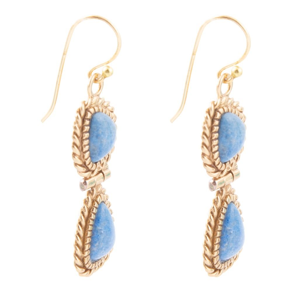 Roped Denim Blue Lapis Golden Drop Earrings - Barse Jewelry