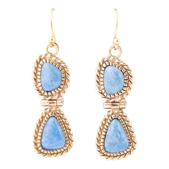 Roped Denim Blue Lapis Golden Drop Earrings
