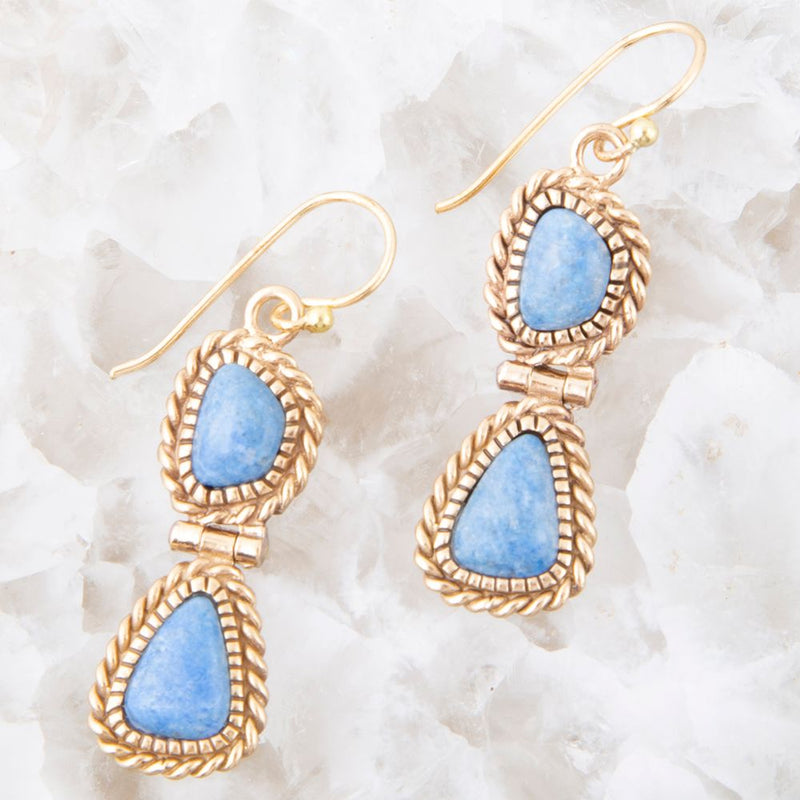 Roped Denim Blue Lapis Golden Drop Earrings - Barse Jewelry