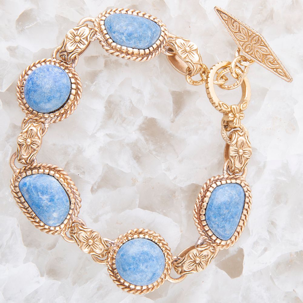 Roped Denim Blue Lapis Golden Link Bracelet - Barse Jewelry