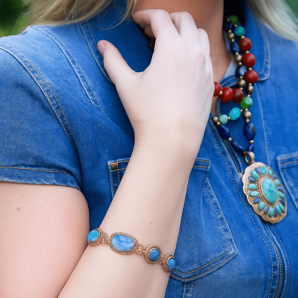 Roped Denim Blue Lapis Golden Link Bracelet - Barse Jewelry