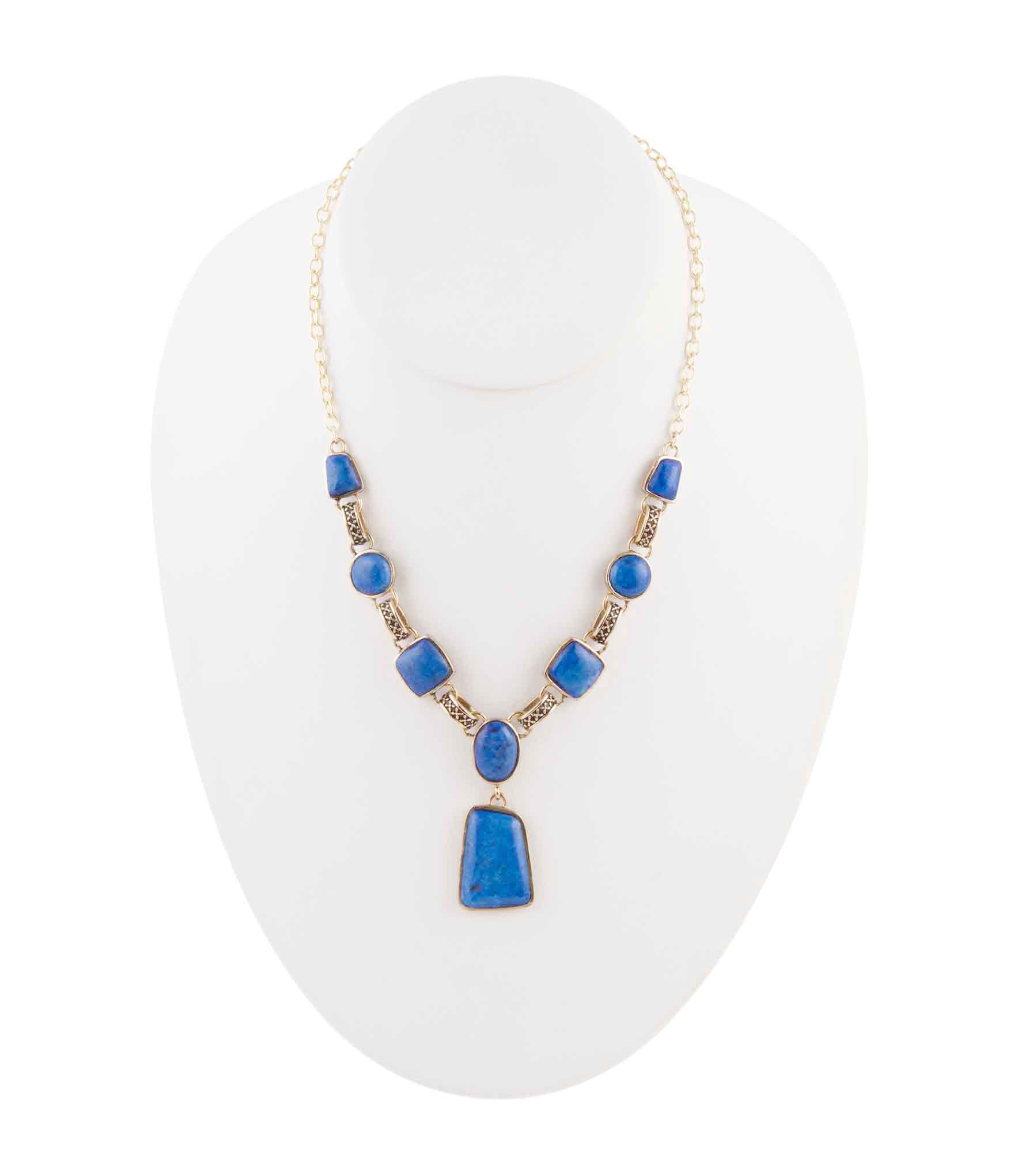 Royal Blue Lapis Golden Pendant Necklace - Barse Jewelry