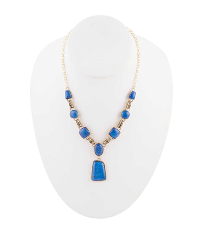 Royal Blue Lapis Golden Pendant Necklace - Barse Jewelry