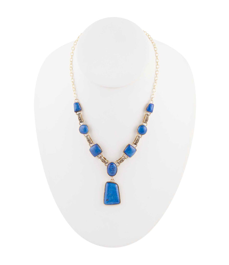 Royal Blue Lapis Golden Pendant Necklace - Barse Jewelry