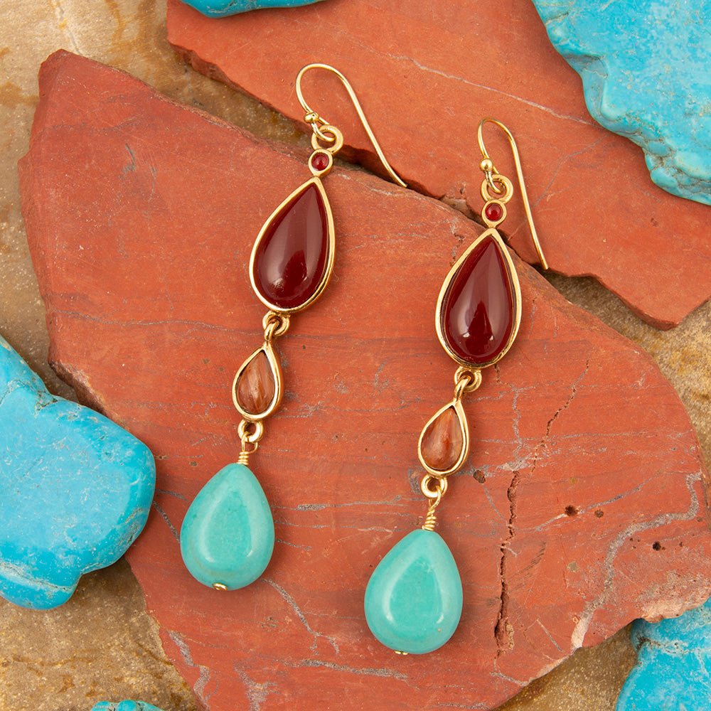 Santa Fe Blue Magnesite Golden Drop Earrings - Barse Jewelry
