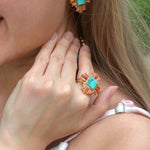 Santa Fe Blue Turquoise and Copper Opal Golden Statement Ring - Barse Jewelry