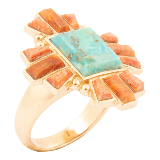 Santa Fe Blue Turquoise and Copper Opal Golden Statement Ring