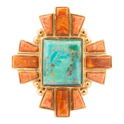 Santa Fe Blue Turquoise and Copper Opal Golden Statement Ring - Barse Jewelry