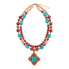 Santa Fe Blue Turquoise Golden Cross Pendant Necklace - Barse Jewelry