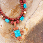 Santa Fe Blue Turquoise Golden Cross Pendant Necklace - Barse Jewelry